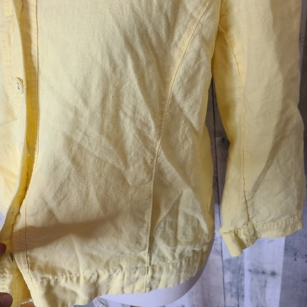 Eileen Fisher Medium Petite Pale Yellow Organic Linen Button Front Blouse - Picture 2 of 8